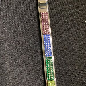 Pride Rainbow Italian Charm Bracelet (6) Rhinestones Stainless Steel w/x links.